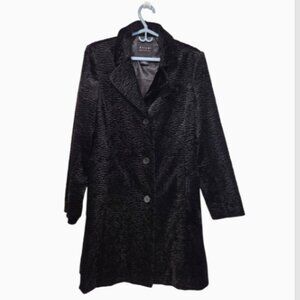 Vtg TALLY HO Faux Curly Lamb Fur Mid-Length Lined Coat